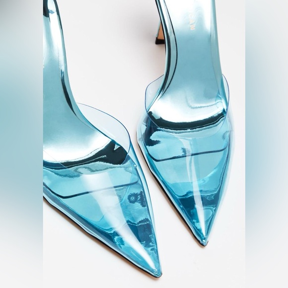 GOOD AMERICAN CINDER-F*CKING-RELLA MULE TRANSLUCENT BLUE NWOB INCLUDES SHOE BAG - Picture 3 of 14